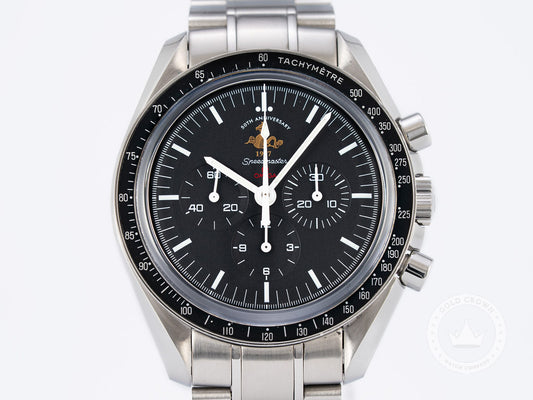 Omega Speedmaster 311.30.42.30.01.001 “50th Anniversary” Watch and Paper