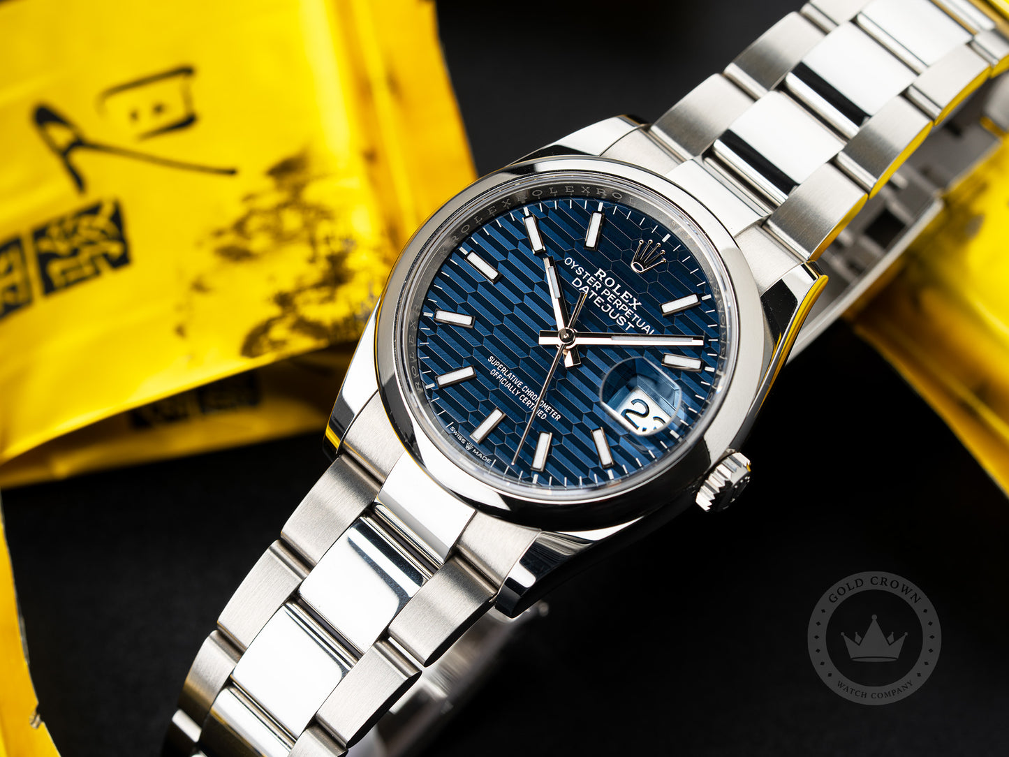 Rolex Datejust 126200 “Blue Motif Dial” Watch and Paper