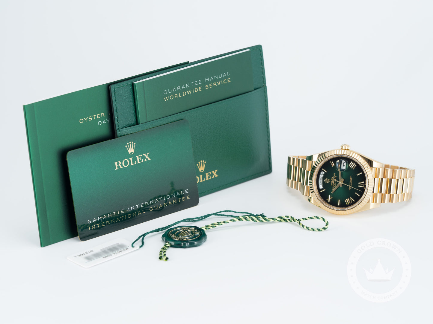 Rolex Day-Date 228238 “Green Ombre” Watch and Paper