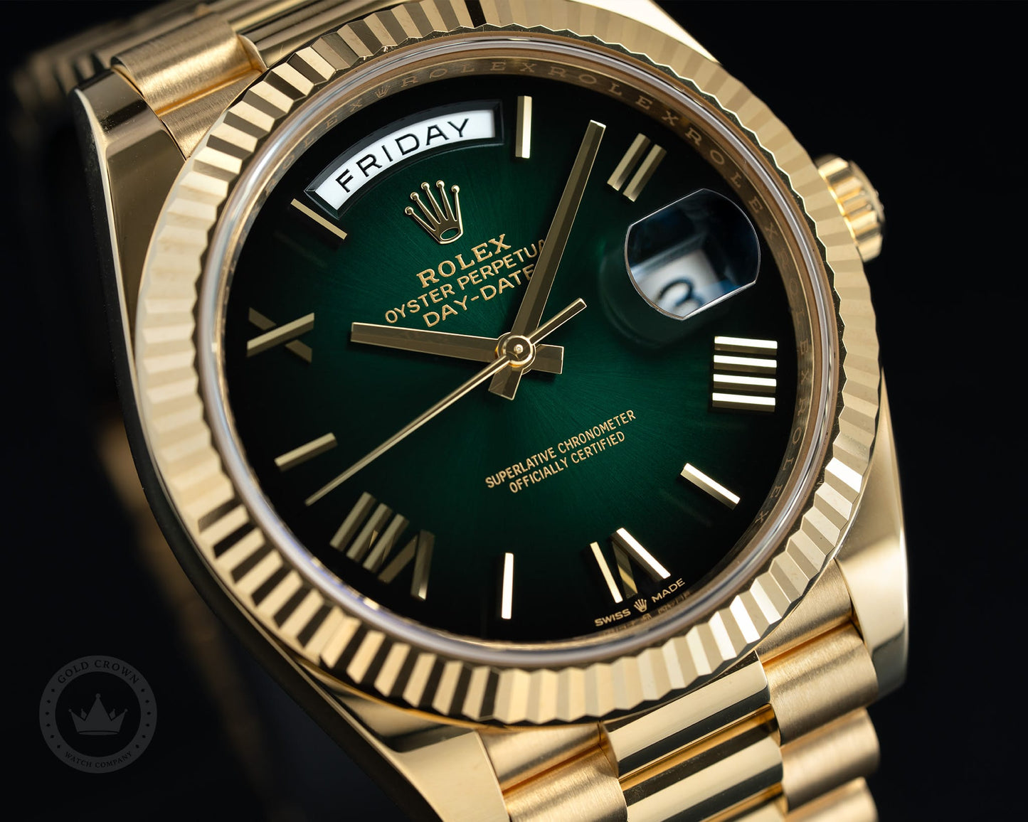Rolex Day-Date 228238 “Green Ombre” Watch and Paper