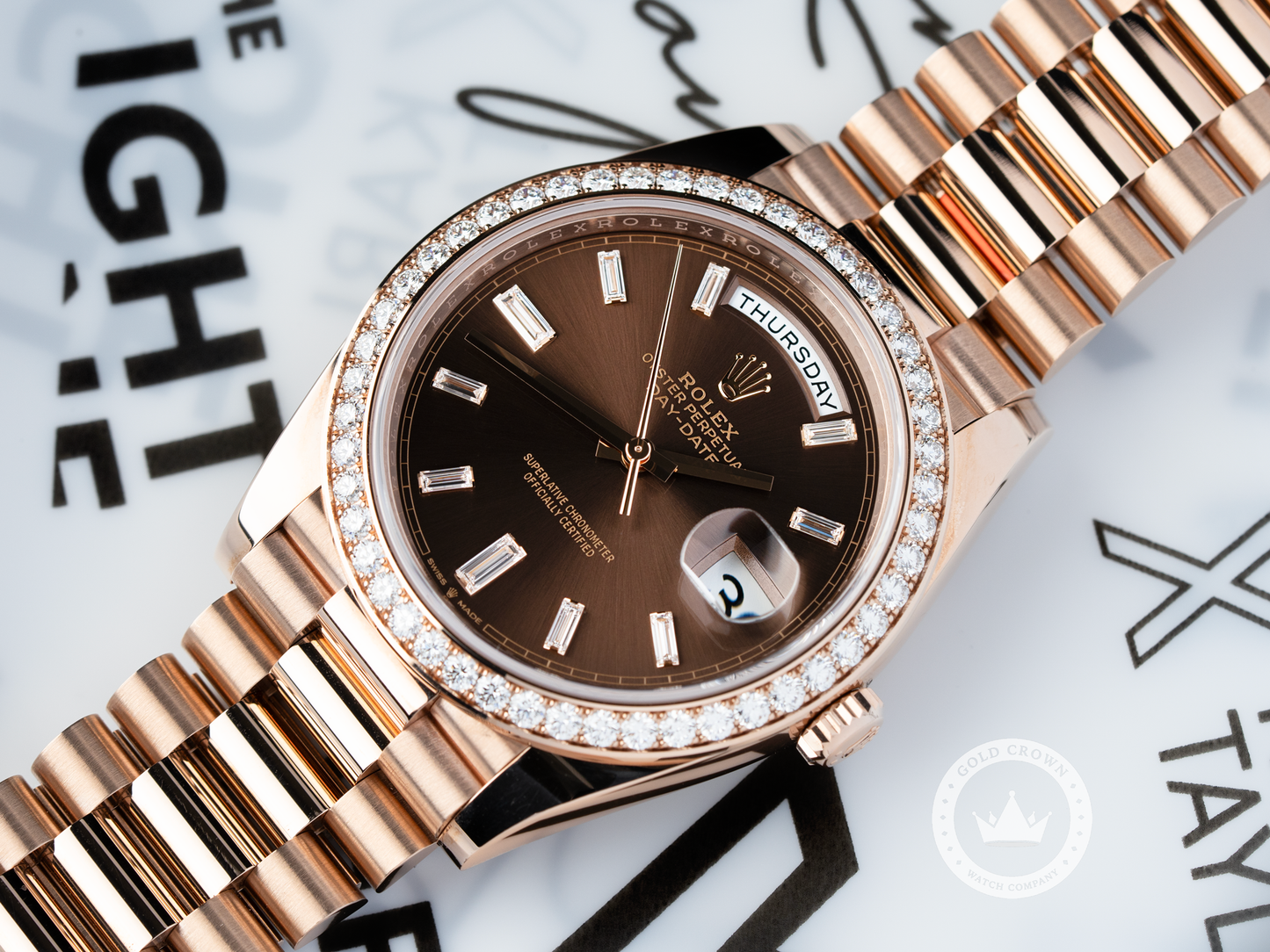 Rolex Day-Date 40 228345RBR “Baguette Diamond Dial” Full Set