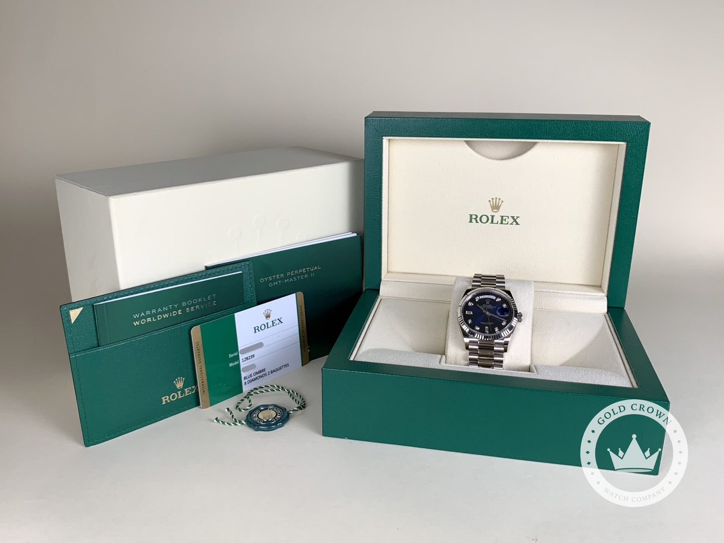 Rolex White Gold Day-Date Ombre Dial 128239 Full Set