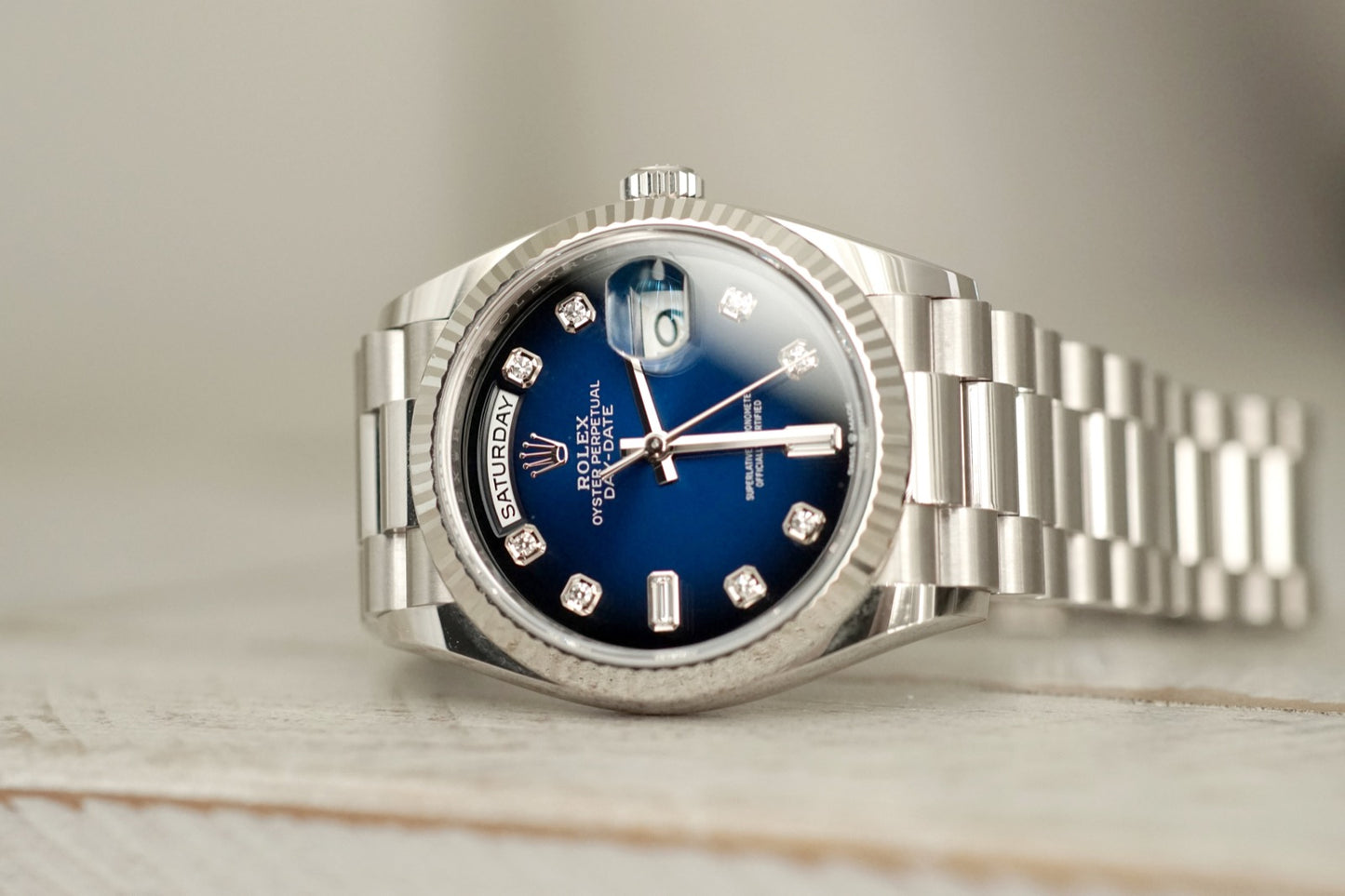 Rolex White Gold Day-Date Ombre Dial 128239 Full Set