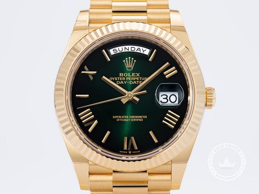 Brand New Rolex Day-Date 40 228238 “Green Ombre” Watch and Paper