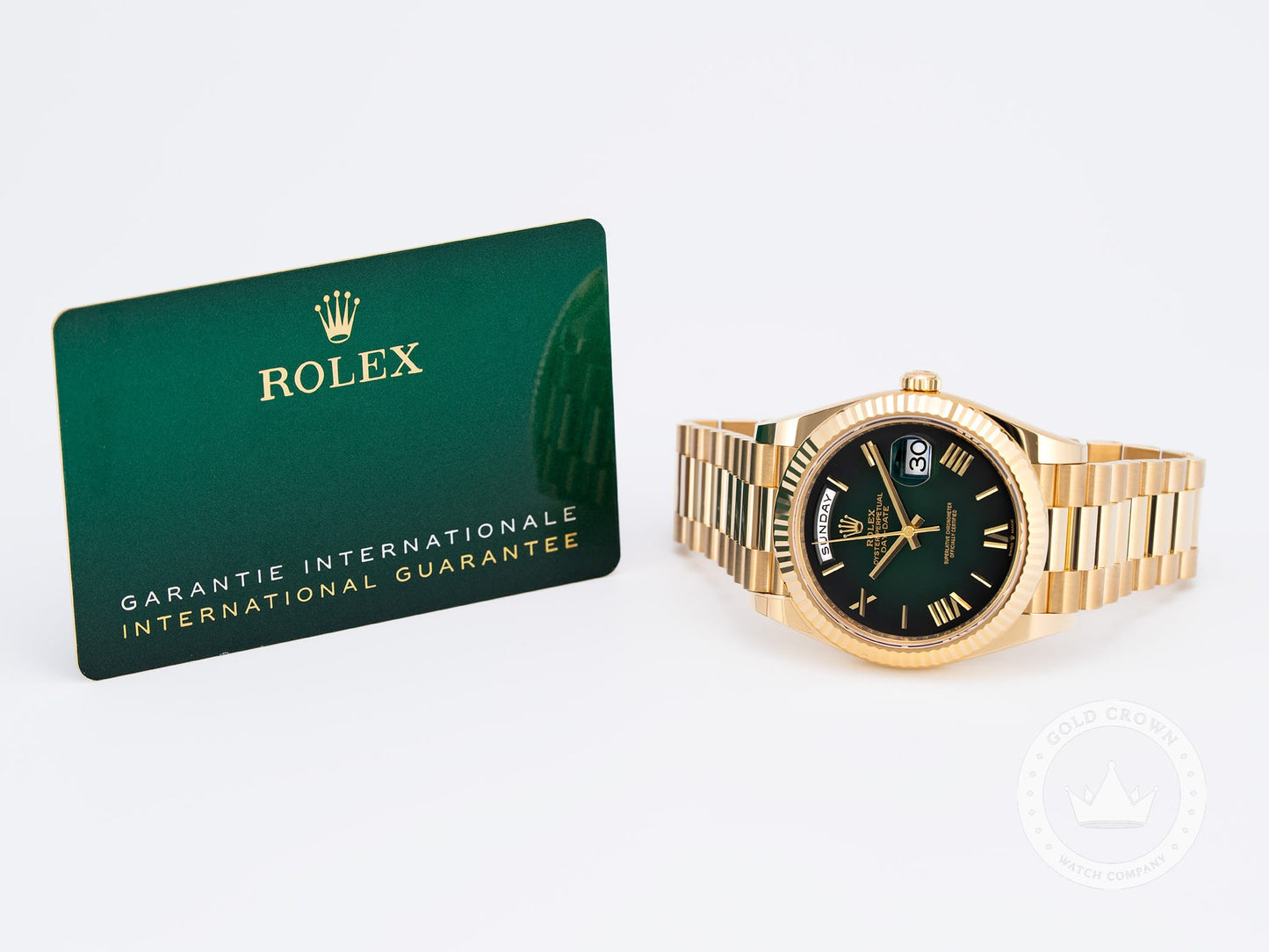 Brand New Rolex Day-Date 40 228238 “Green Ombre” Watch and Paper