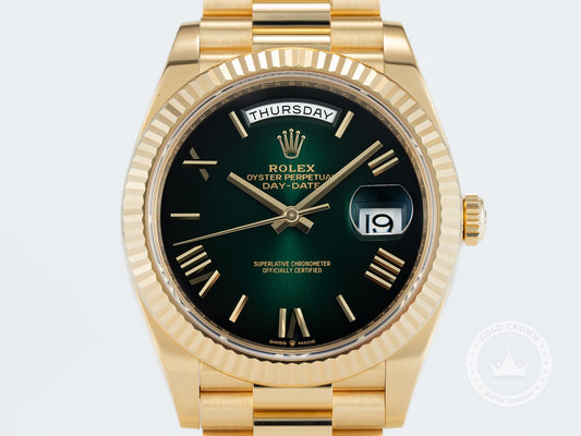 Rolex Day-Date 228238 “Green Ombre” Watch and Paper